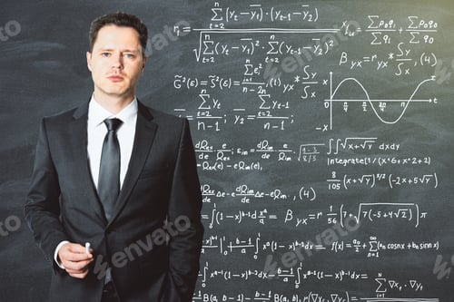 Preview: The Teacher Stands In Front Of The School Blackboard On Which Is Written Solution