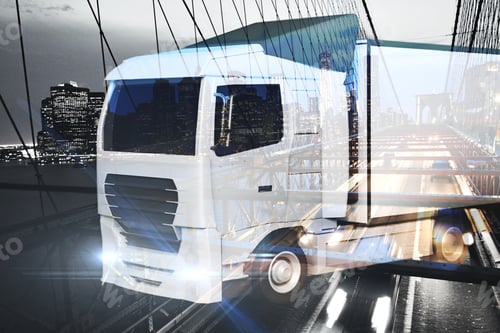 Preview: Big Truck On Abstract City Background. Transportration Concept