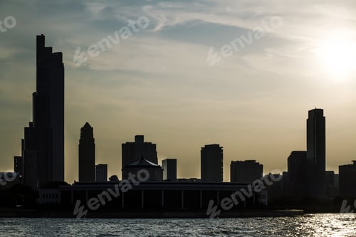 Preview: Beautiful Chicago Cityscape At Sunrise, Backlit