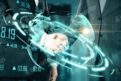 Preview: Businesspeople Shaking Hand And Abstract Financial Interface. Occupation And Worker Concept.