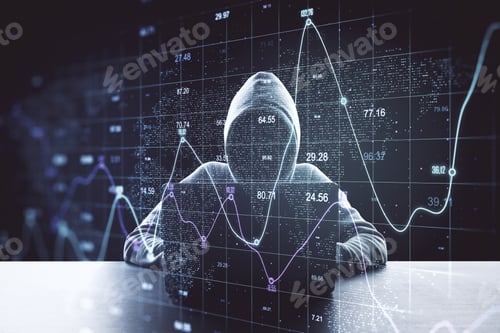 Preview: Hacker At Desktop Using Laptop With Abstract Forex And Big Data Interface. Ai And Trade Concept