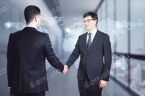 Preview: International Teamwork And Trade Concept. Portrait Of Two Handsome Happy Young European Businessmen