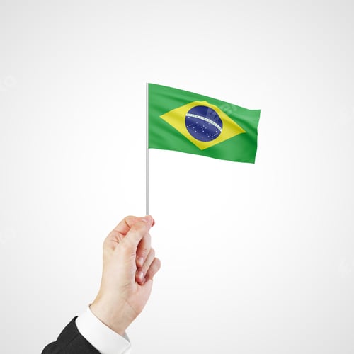 Preview: Hand Holding Flag Of Brazil On White Background