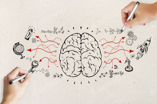 Preview: Hand Drawing Business Sketch On Concrete Wall Background. Brainstorm And Strategy Concept