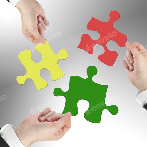 Preview: Hands Holding Puzzle Isolated On Gray