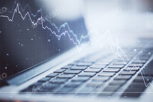 Preview: Laptop With Market Crash Statistics On Computer Screen. Business And Financial Crisis Concept.