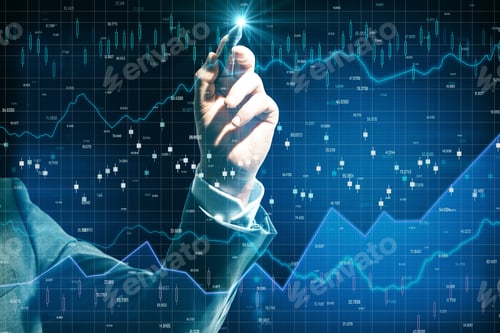 Preview: Businessman Hand Drawing Stock Infographic On Virtual Screen. Finance And Trade Concept.