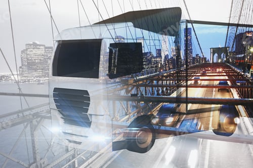 Preview: Big Truck On Abstract City Background. Cargo Transportration Concept