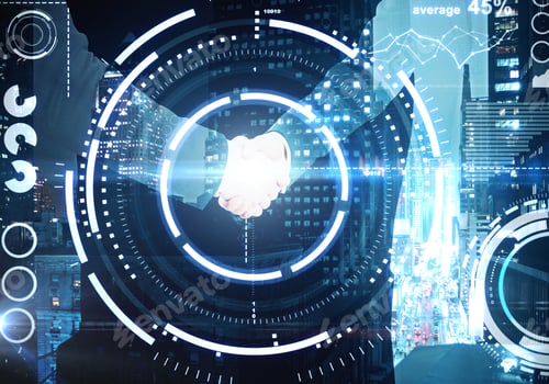 Preview: Abstract Digital Pattern With Handshake In The Background. Technology Concept