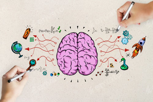 Preview: Hand Drawing Business Sketch On Concrete Wall Background. Brainstorm And Education Concept