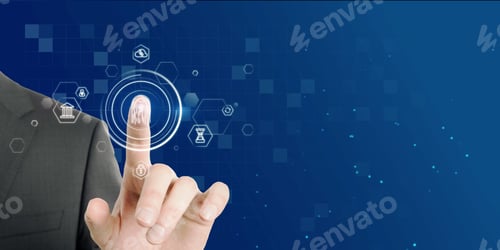 Preview: Close Up Of Businessman Hand Pointing At Abstract Glowing Id Fingerprint Web Protection And