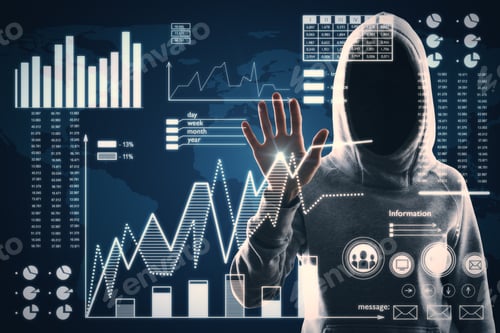 Preview: Malware And Screen Concept. Hacker Using Digital Business Interface On Blurry Background. Double