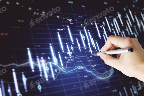 Preview: Hand Drawing Abstract Forex Chart On Blurry Dark Background. Stats And Finance Concept.