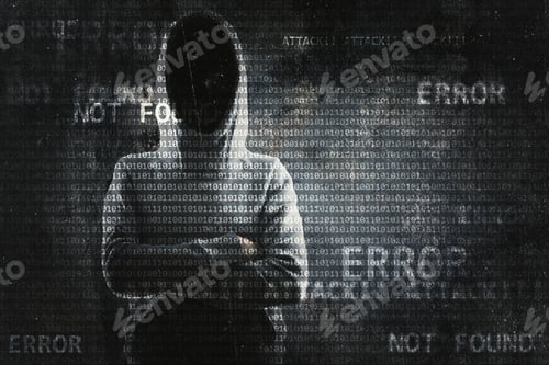 Preview: Hacker On Abstract Error Background. Hacking And Thief Concept. Double Exposure