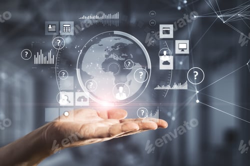Preview: Hand Holding Abstract Global Network Interface. Server And Technology Concept