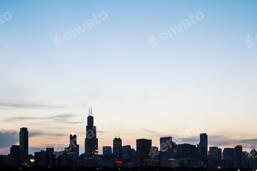 Preview: Beautiful Chicago Skyline At Sunrise, Backlit