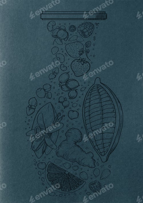 Preview: Abstract Drawn Fruit Vase On Dark Paper Background. Creative Concept
