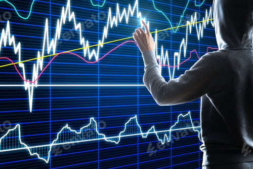 Preview: Hacker Using Forex Chart Interface On Blurry Background. Trade And Finance Concept