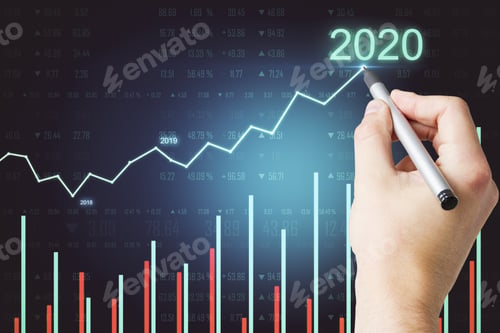 Preview: Hand Drawing Glowing Infograph Of Success In 2020 Hologram. Trade And Analysis Concept.