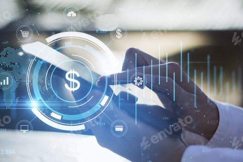 Preview: Close Up And Side View Of Businessman Hands Using And Pointing At Tablet Or Mobile Phone With