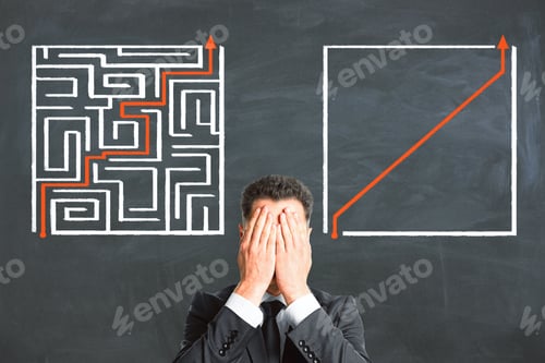 Preview: Problem And Difficulty Concept. Businessman With Creative Maze Labyrinth Sketch