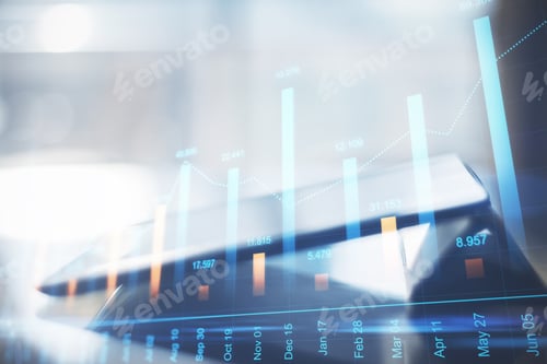 Preview: Close Up Of Tablet Smartphone With Global Forex Chart On Office Desktop. Trade And Finance Concept