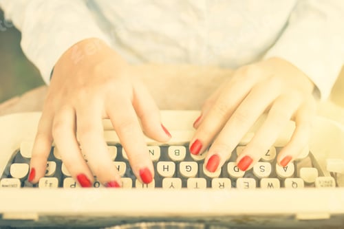 Preview: Girl Typing On A Typewriter, Vintage Photo Effect