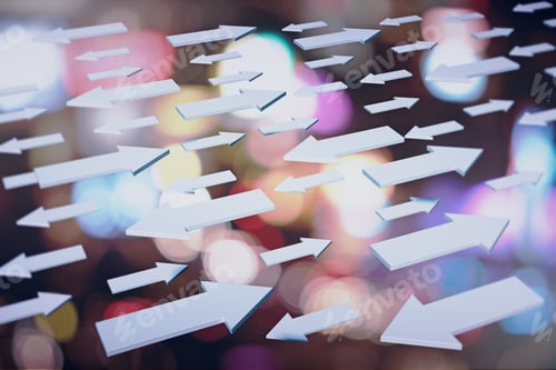 Preview: Abstract Arrows On Blurry Backdrop. Direction And Choice Concept. 3D Rendering