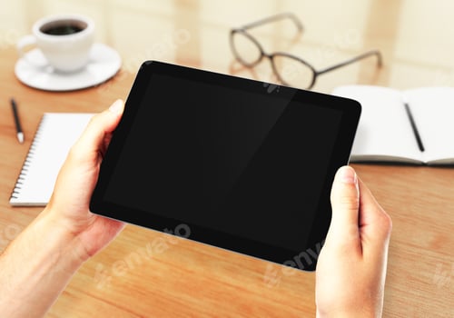 Preview: Hands Holding Digital Tablet In The Workplace