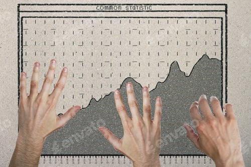 Preview: Abstract Image Of Hands With Drawn Business Chart On Concrete Background. Teamwork And Economy