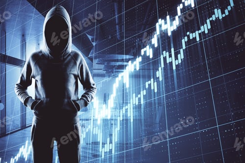 Preview: Hacker And Digital Business Interface In Interior. Hacking And Malware Concept. Multiexposure