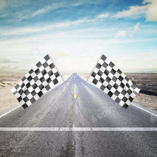 Preview: Road With Yellow Arrow With Checker Flag
