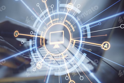 Preview: Network Data Technology Service Concept With Digital Screen With Computer Sign Ampng Internet
