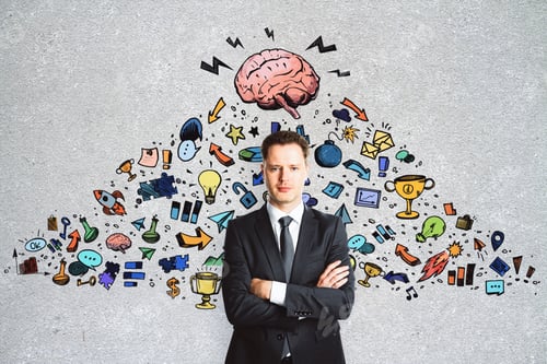 Preview: Leadership And Marketing Concept. Abstract Image Of Businessman With Creative Business Sketch