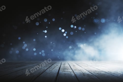 Visualização: Interior abstrato com piso de madeira e parede embaçada com pontos