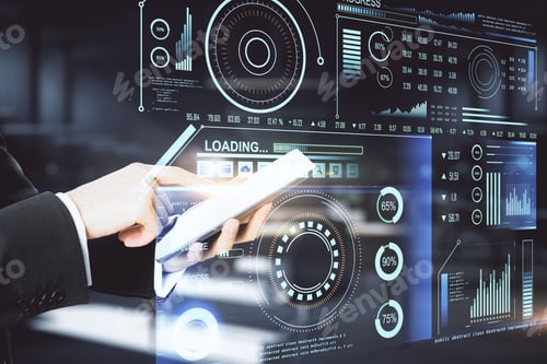 Preview: Hands Using Tablet Computer With Abstract Big Data Interface. Business And Technology Concept