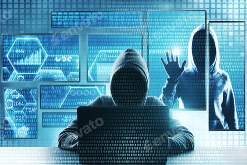 Preview: Hacking And Malware Concept. Hacker Using Abstract Laptop With Binary Code Digital Interface