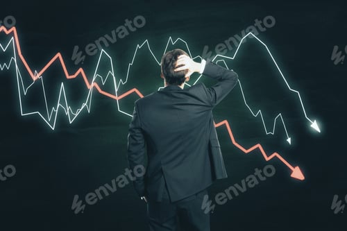 Preview: Pencive Businessman Looking On Creative Crash Crisis Chart. Business And Financial Crisis Concept
