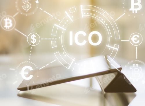 Preview: Blurry Tablet With Ico Hologram On Blurry Backgorund. Double Exposure