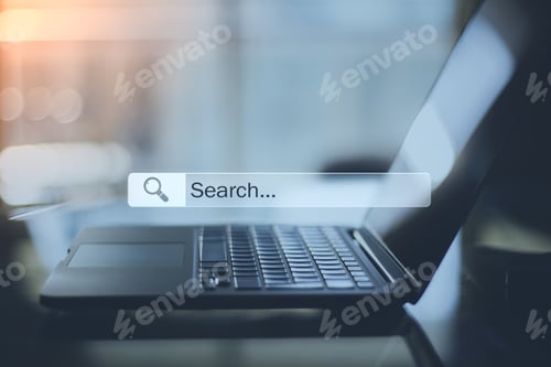 Preview: Data Information Searching Online Concept With Opened Laptop And Digital Browser Search Bar