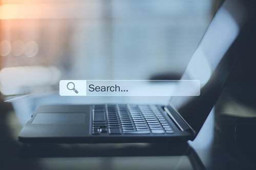 Data Information Searching Online Concept With Opened Laptop And Digital Browser Search Bar Data Information Searching Online Concept With Opened Laptop And Digital Browser Search Bar
