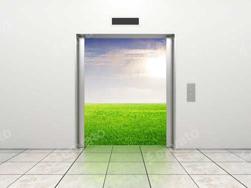 Preview: Modern Elevator With Opened Doors To Field