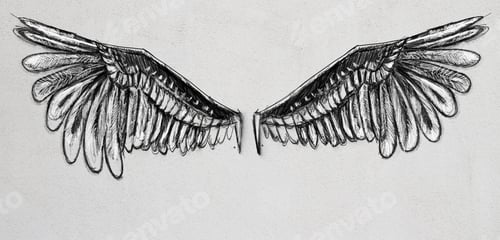 Preview: Creative Drawing Of Wings On Concrete Background. Freedom Concept