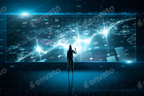 Preview: Hacker Using Creative Glowing Big Data Interface. Malware And Futuristic Concept.