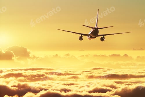 Preview: Airplane In The Sky At Sunset