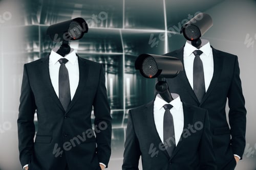 Preview: Businessmen With Cctv Cameras Instead Of Heads. Surveillance Concept