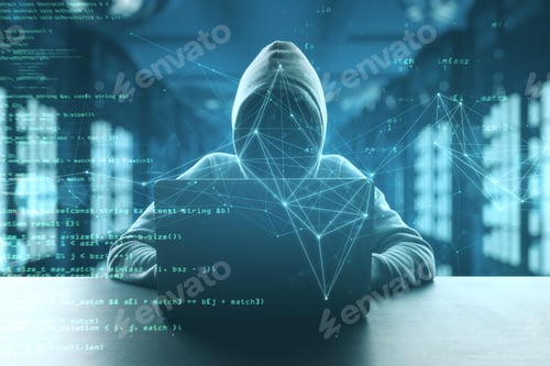 Preview: Hacker Using Laptop With Html Code. Virus And Programming Concept. Multiexposure
