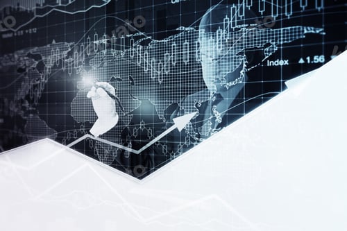 Preview: Abstract Image Of Businessman Drawing Business Chart. Double Exposure. Financial Growth Concept