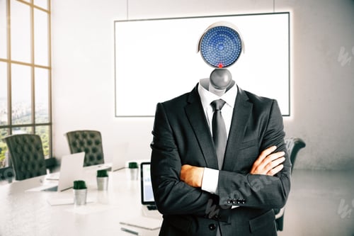 Preview: Cctv Headed Man On Interior Background. Supervision Concept