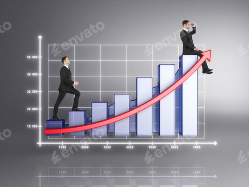 Preview: Two Businessman In Suit Rising Up On Diagram